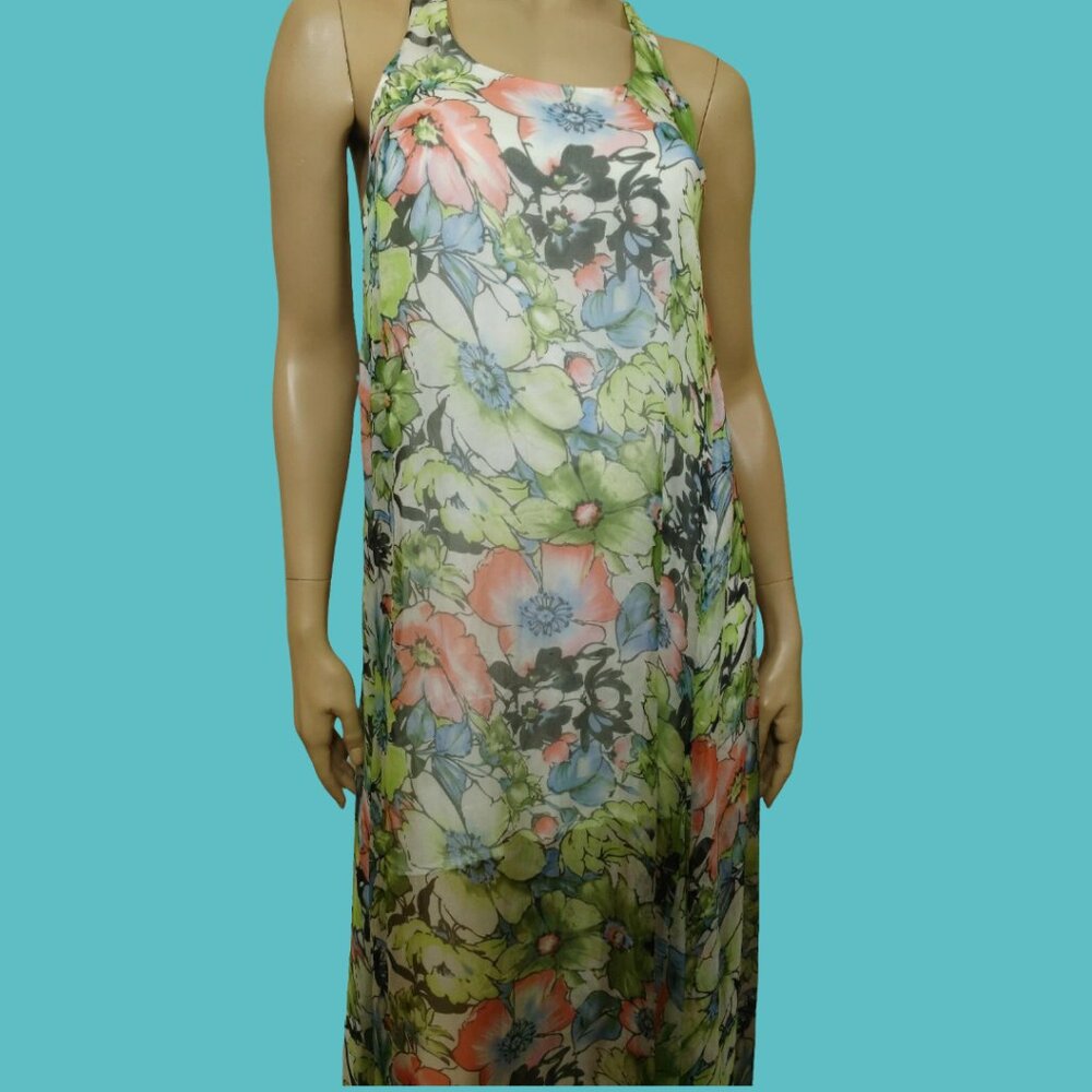 Vintage Isabel Lu Silk chiffon Sleeveless Floral Maxi Dress Size XS